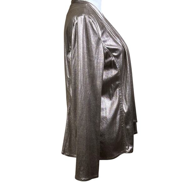 Chico's silver shimmer Jacket, metallic sheen, glamour, party, holiday, evening - Picture 2 of 4